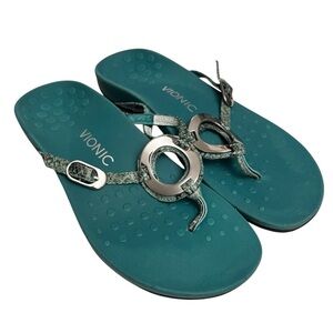 Vionic Women's Karina 9 Teal Snake Arch Support Comfort Thong Sandal Flip Flops